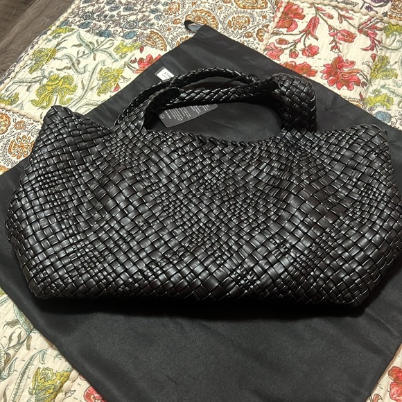 FALOR FIRENZE Hand Woven Italian Leather Tote Bag Black F7349T - Picture 8 of 11